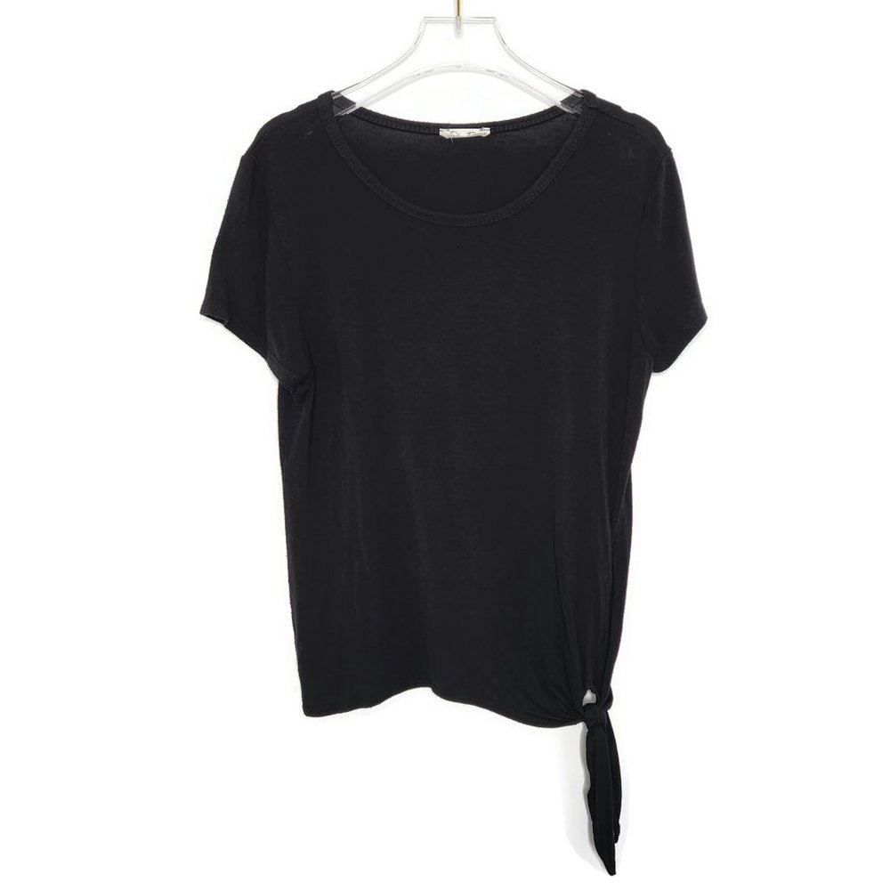 Olivia Rae Top Medium Black Side Tie Short Sleeve Stretch